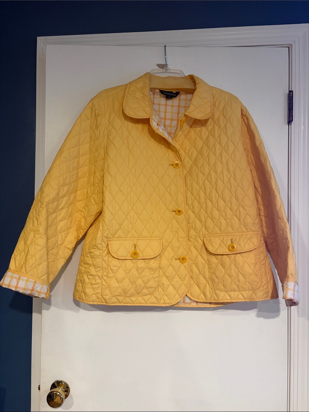 Lands' End Quilted Yellow Button-Front Jacket